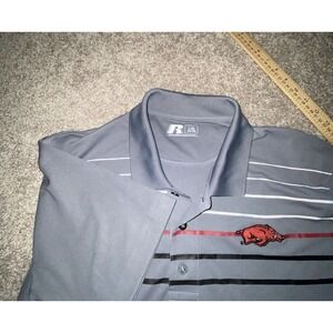 Russell Athletic Shirt Men L Arkansas Razorbacks Short Sleeve Polo Gray Striped‎